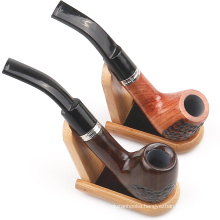 Hot selling handmade wooden curved smoking pipe with carved pattern